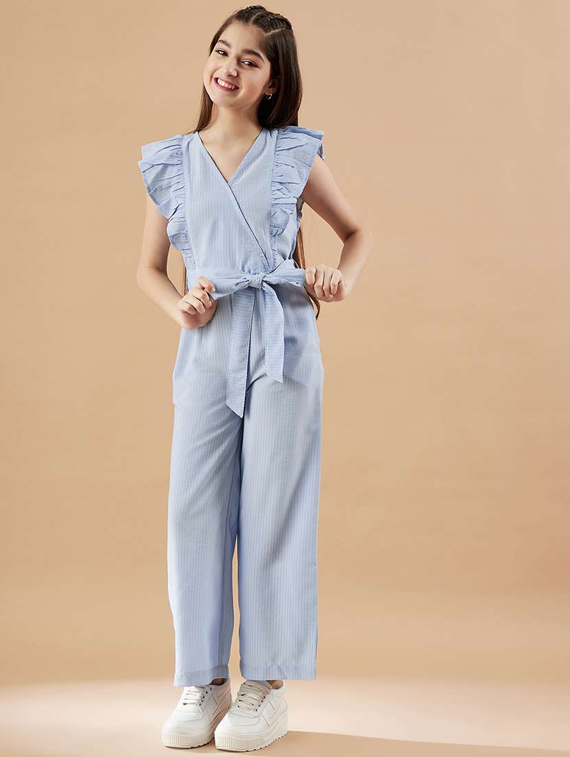 girls solid full length jumpsuit 