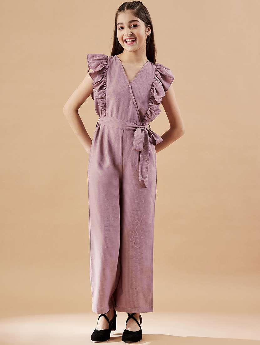 girls solid full length jumpsuit 