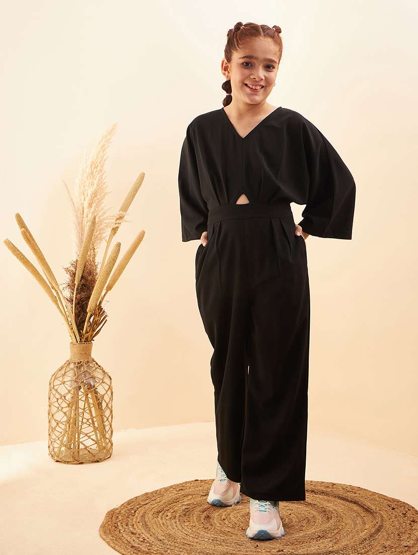 girls solid full length jumpsuit 