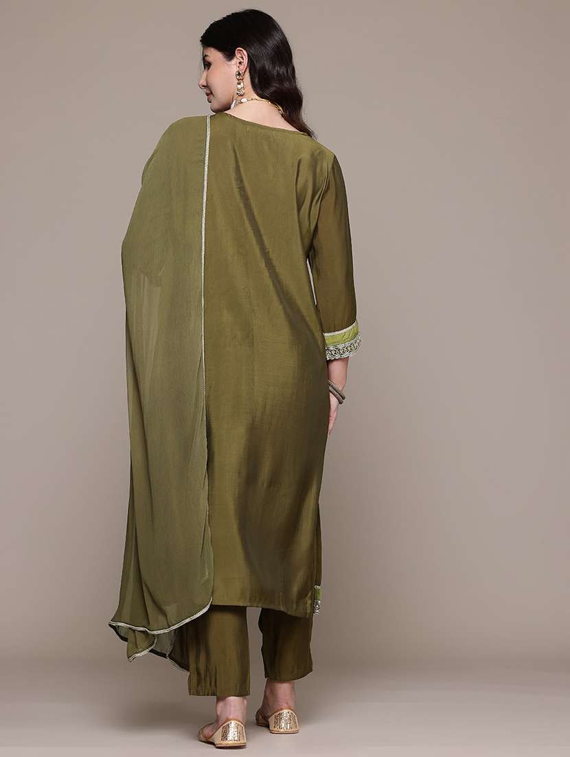 women three quarter sleeve kurta pant with dupatta set - 21719639 -  Standard Image - 2