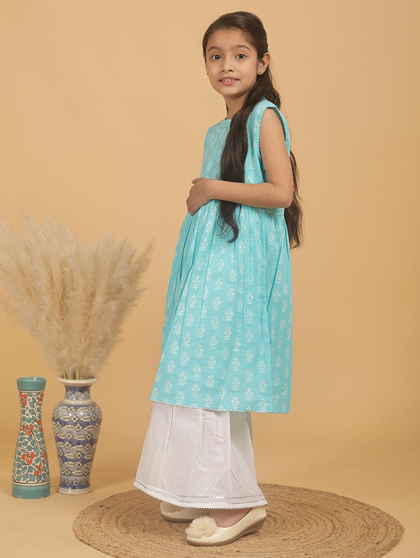 girls floral mandarin neck kurta palazzo set with dupatta - 21719694 - Standard Image - 2