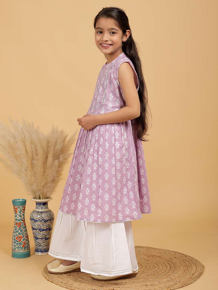 girls floral mandarin neck kurta palazzo set with dupatta - 21719696 -  Standard Image - 2