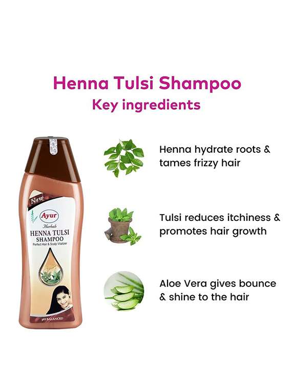ayur herbals henna tulsi shampoo i tulsi is a natural tonic & henna is a excellent conditioner for hair i unisex-500ml - 21719713 -  Standard Image - 2