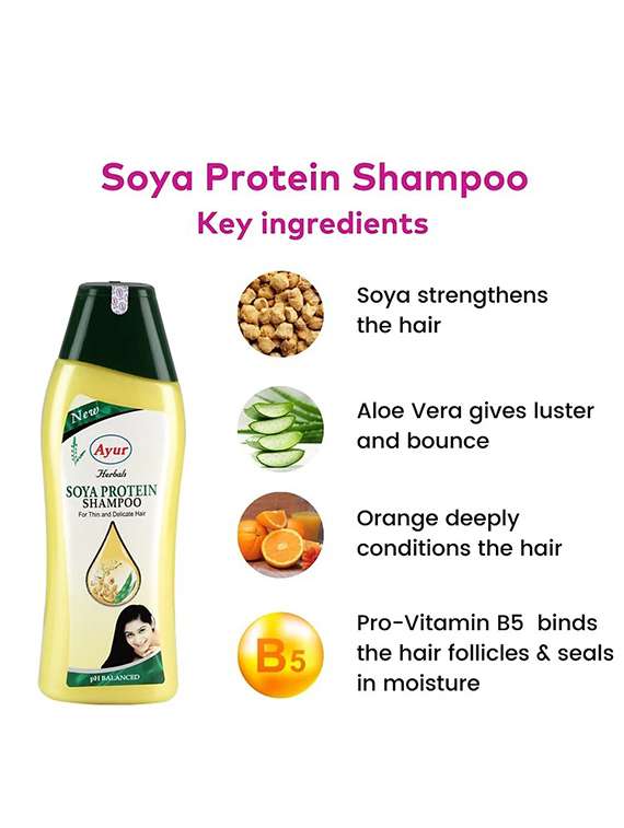 ayur herbals soya protein shampoo with orange, aloevera ,pro-vitamin b5 | for thin & delicate hair i unisex, pack of 1-500ml - 21719717 -  Standard Image - 2