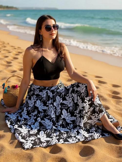 women printed mid rise flared long skirt - 21719718 -  Standard Image - 0