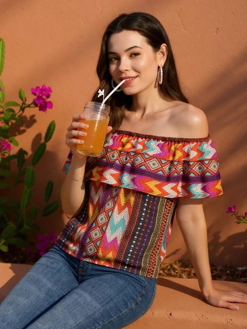 women printed off shoulder regular top - 21719721 -  Zoom Image - 0