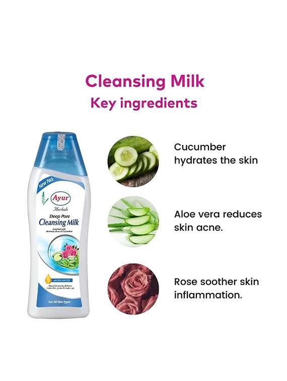ayur herbals deep pore cleansing milk enriched with aloevera, rose & cucumber i for make up remover i unisex, pack of 1 -500ml - 21719749 -  Standard Image - 2