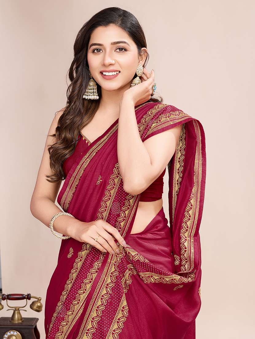 women maroon embroidered saree with blouse - 21719756 -  Standard Image - 2
