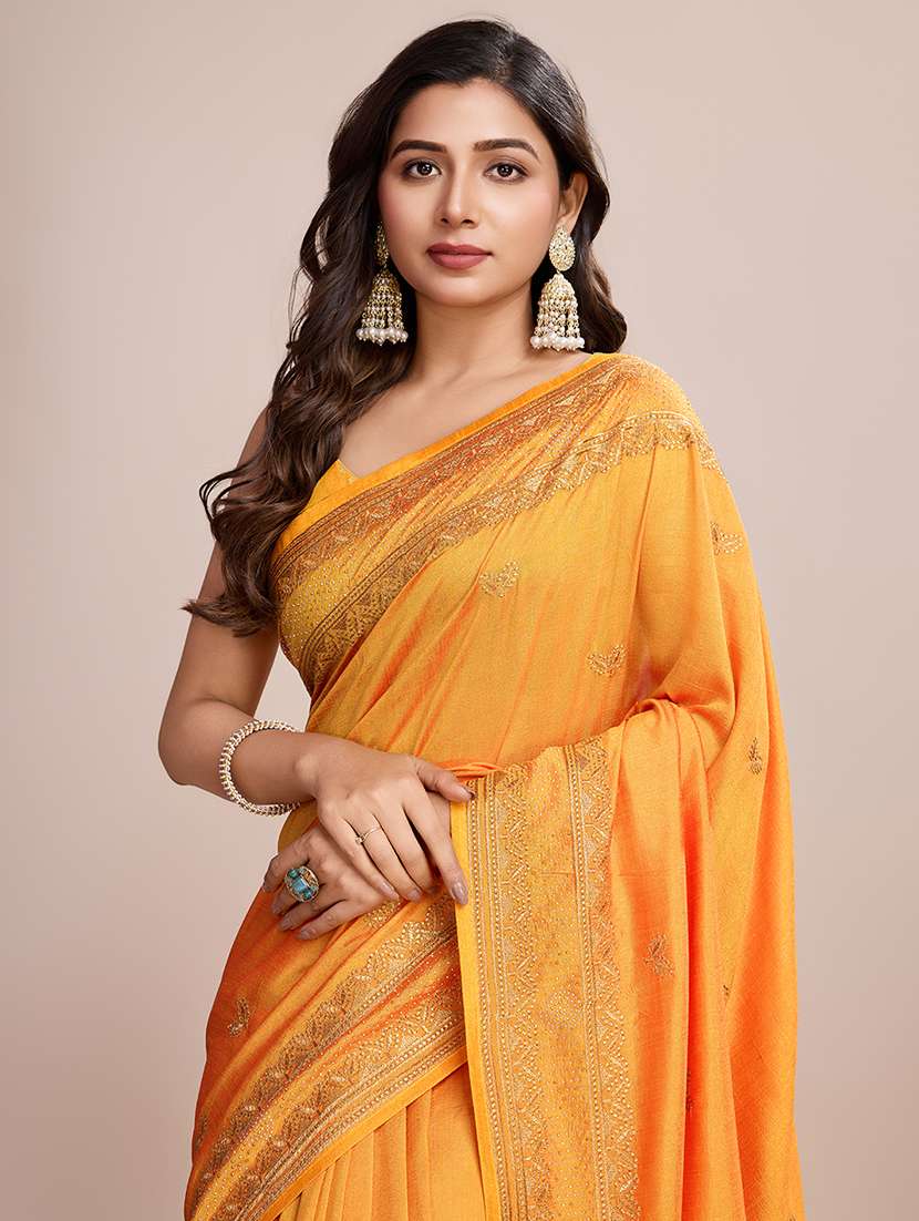 women mustard embroidered saree with blouse - 21719759 - Standard Image - 2