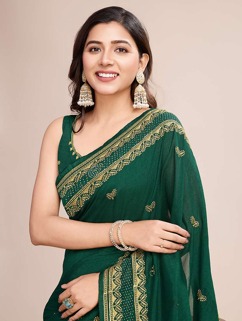 women green embroidered saree with blouse - 21719760 - Standard Image - 2