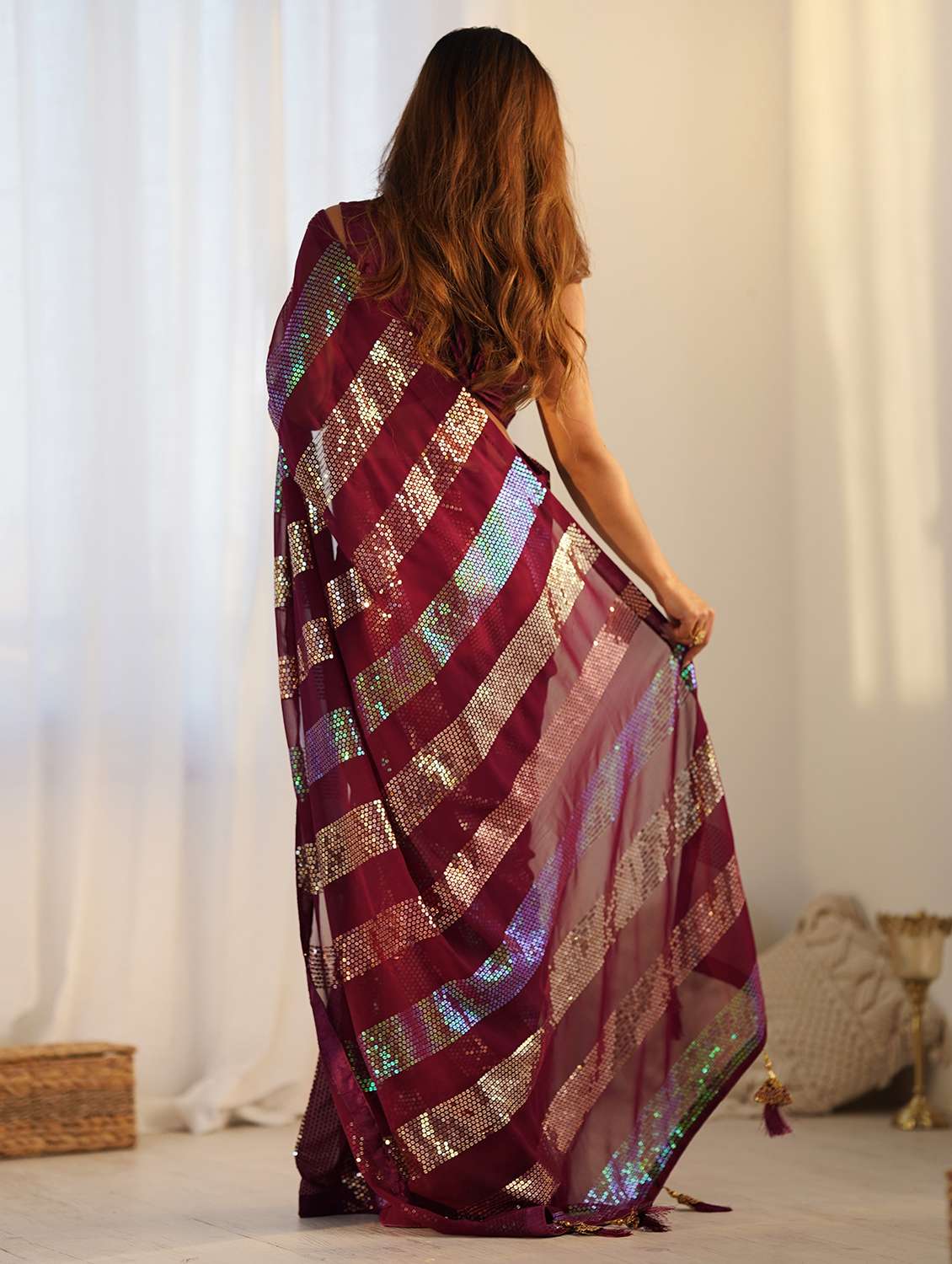 women maroon sequin work saree with blouse - 21719764 -  Standard Image - 2