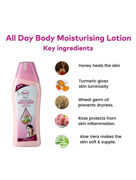 ayur herbals natural glow moisturizering lotion with vitamin a , d & e i cucumber,rose i soft and radiant look i unisex-500ml - 21719810 - Standard Image - 2