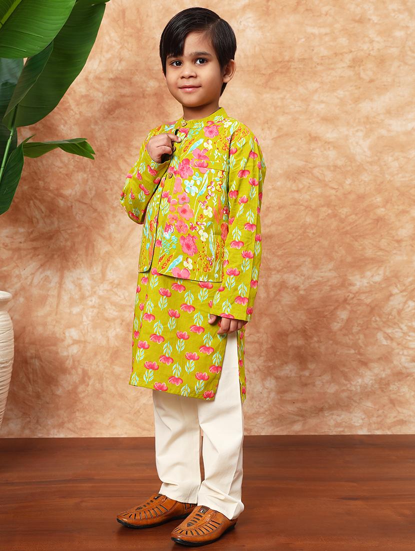 boys mandarin neck printed kurta pyjama set - 21719813 - Standard Image - 2