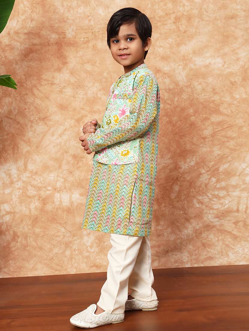 boys mandarin neck printed kurta pyjama set - 21719814 - Standard Image - 2