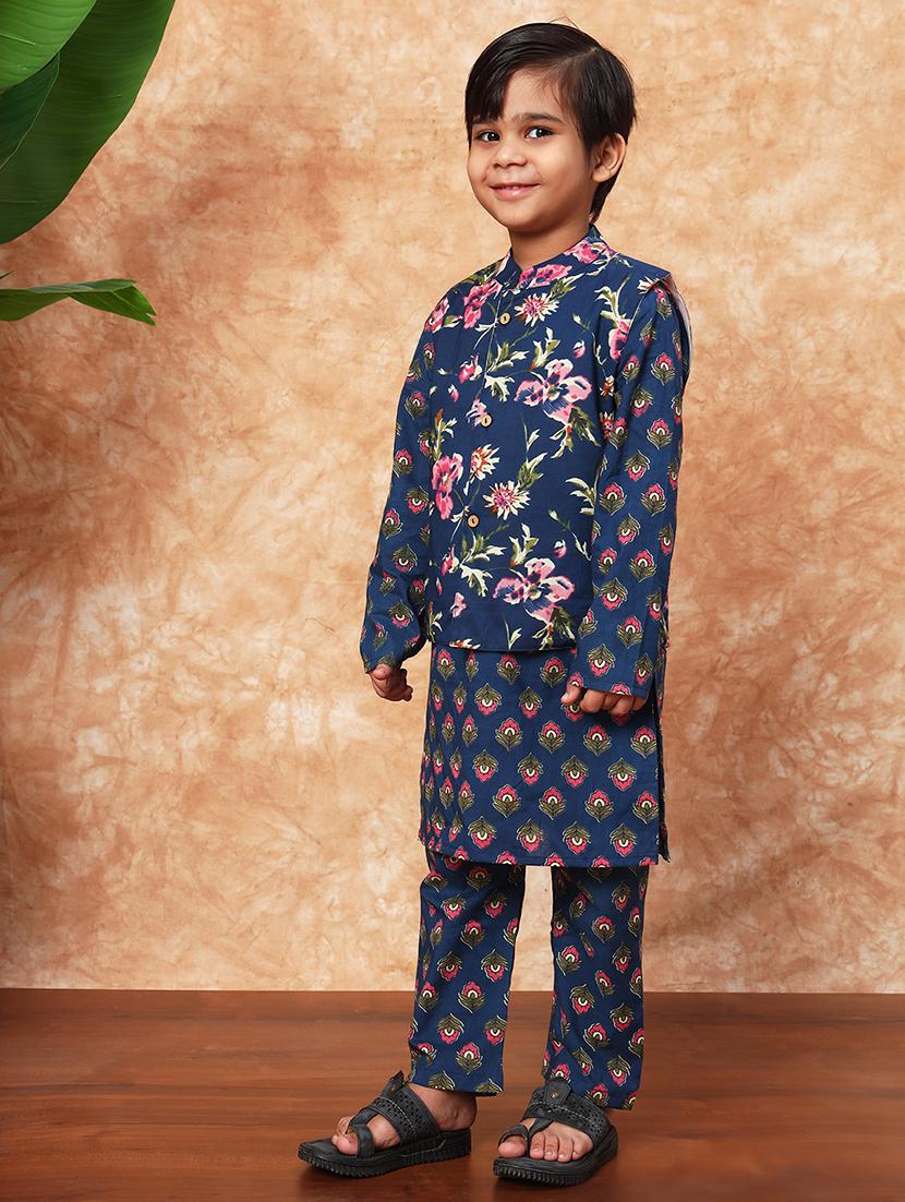 boys mandarin neck printed kurta pyjama set - 21719825 - Standard Image - 2