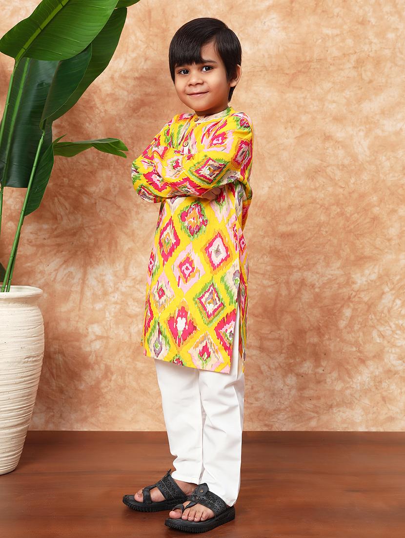 boys mandarin neck printed kurta pyjama set - 21719827 - Standard Image - 2
