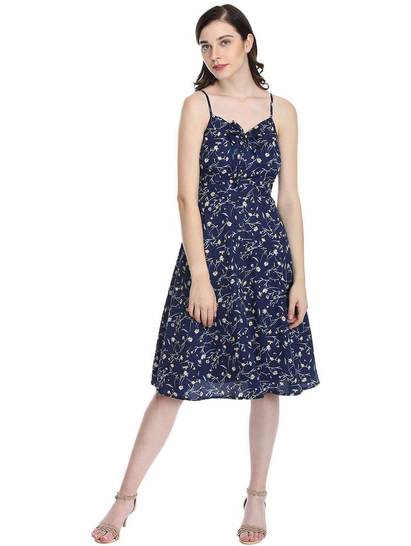 women printed shoulder strap a-line dress - 21719829 - Zoom Image - 0