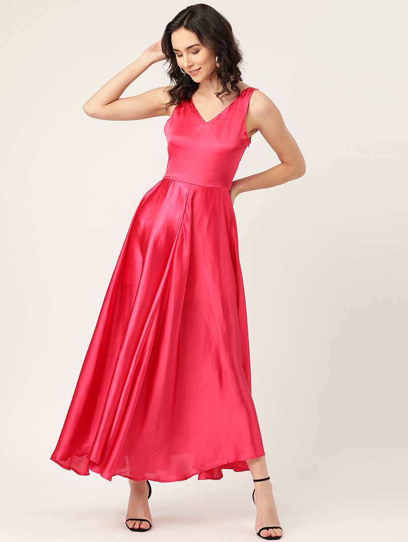 women solid sleeveless fit & flare dress