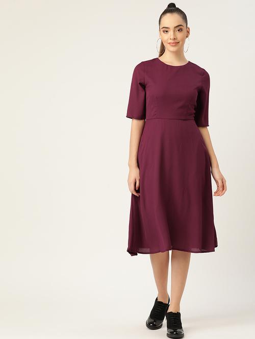women solid short sleeves a-line dress - 21719838 -  Standard Image - 0