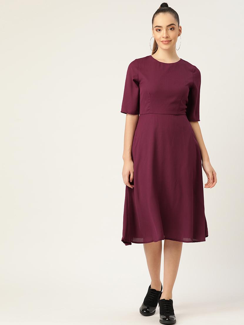 women solid short sleeves a-line dress - 21719838 -  Zoom Image - 0