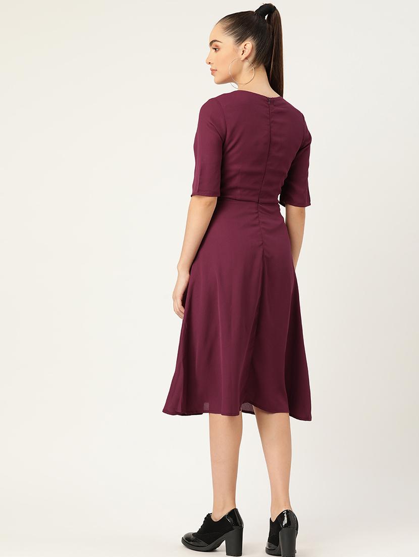 women solid short sleeves a-line dress - 21719838 - Standard Image - 2