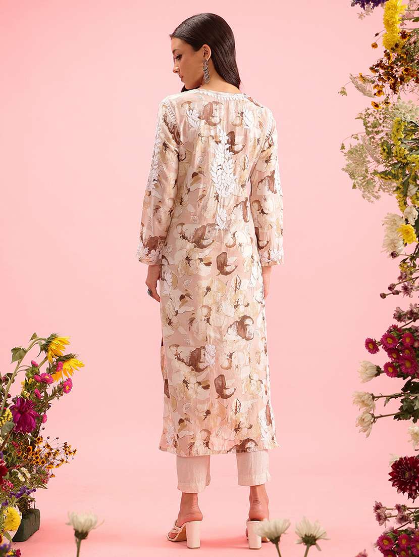 women chikankari work notch neck straight kurta - 21719845 -  Standard Image - 2