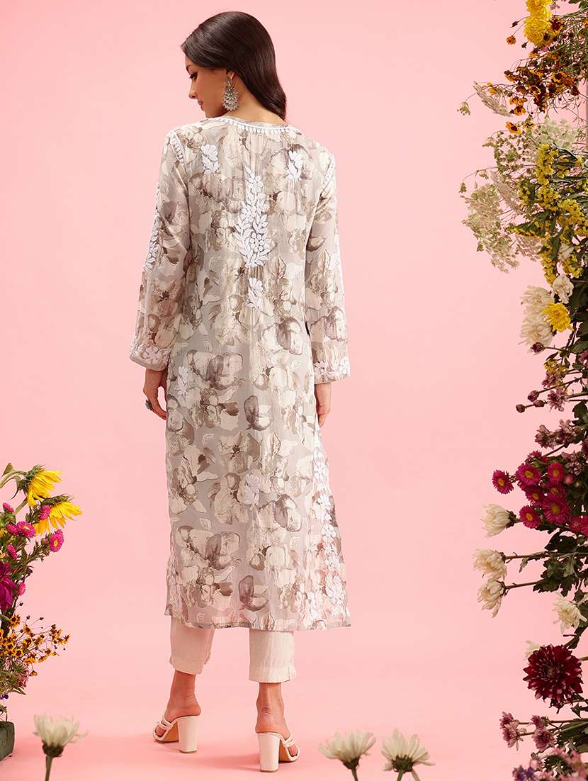 women chikankari work notch neck straight kurta - 21719846 -  Standard Image - 2