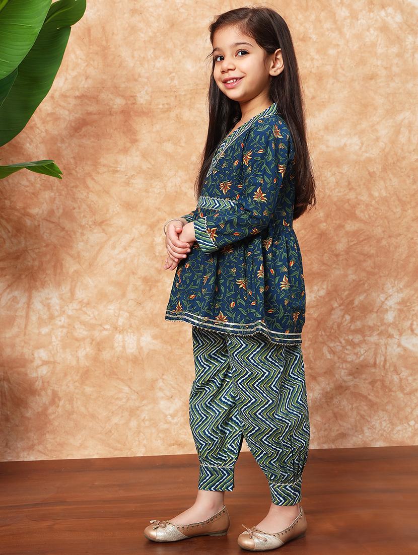 girls printed cotton kurta salwar set - 21719851 - Standard Image - 2