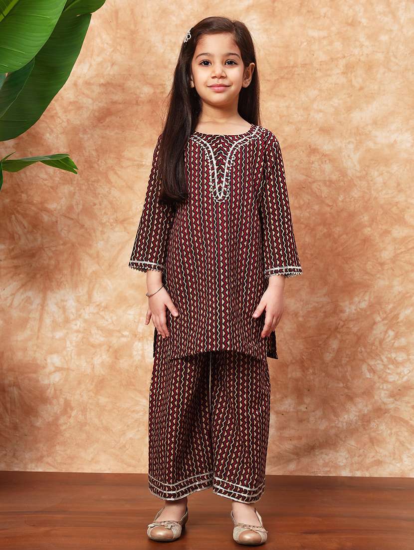 girls printed cotton kurta palazzo set   