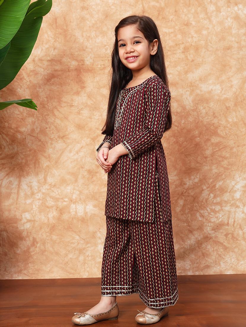 girls printed cotton kurta palazzo set - 21719860 - Standard Image - 2