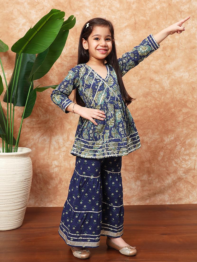 girls printed cotton kurta sharara set - 21719863 - Standard Image - 2