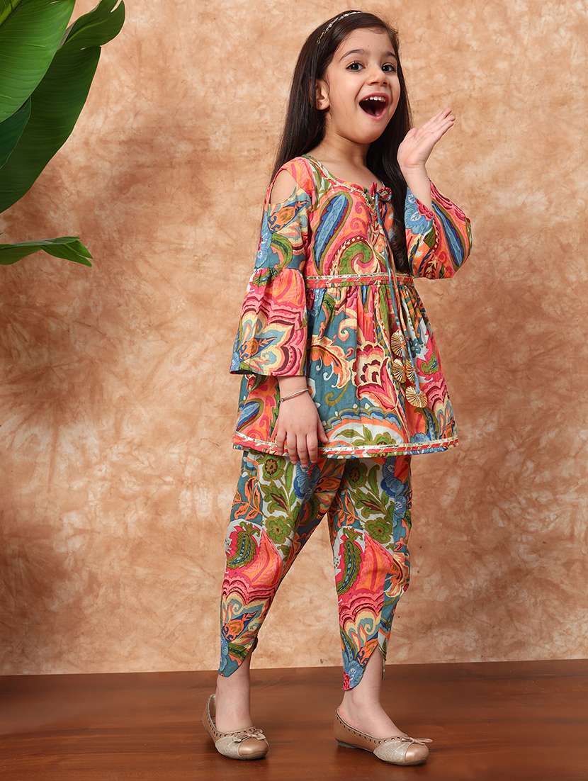girls printed cotton kurta dhoti set - 21719866 - Standard Image - 2