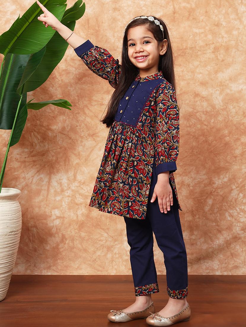 girls printed cotton kurta pant set - 21719872 - Standard Image - 2