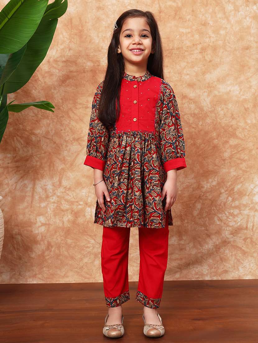 girls printed kurta pant set 