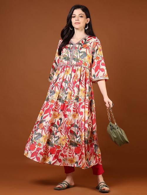 women three quarter sleeve flared kurta - 21719933 - Standard Image - 0