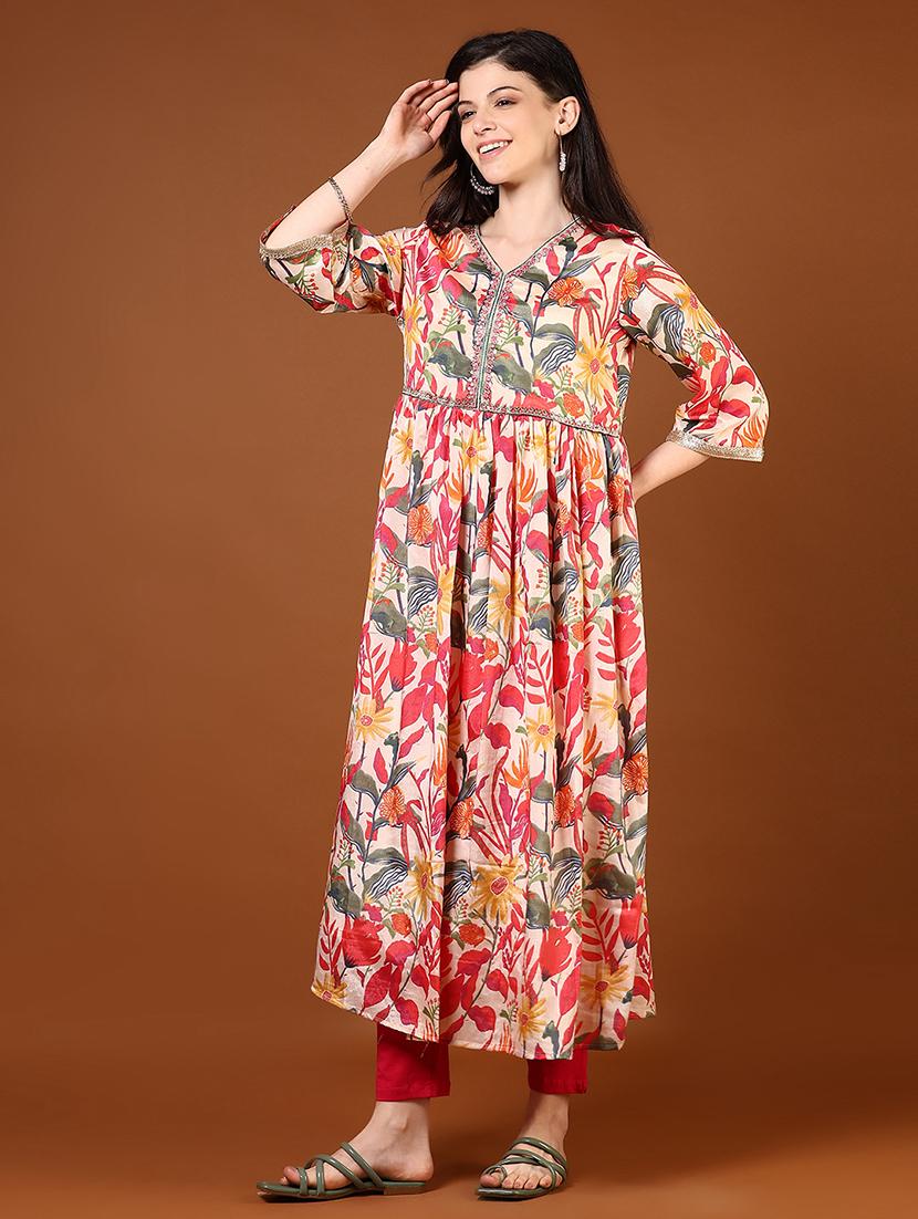 women three quarter sleeve flared kurta - 21719933 - Standard Image - 2