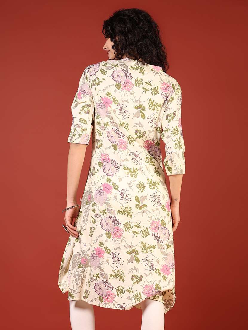 women printed three quarter sleeves straight kurta - 21719937 -  Standard Image - 2
