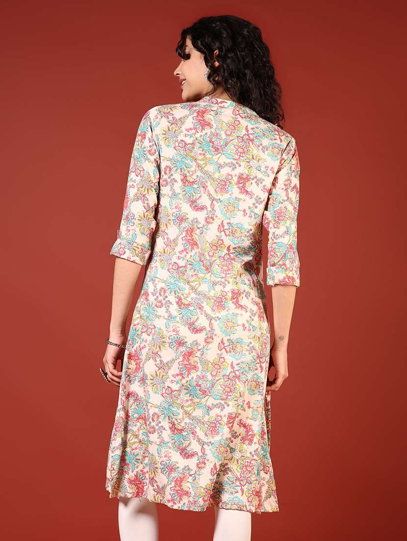women printed three quarter sleeves straight kurta - 21719938 -  Standard Image - 2