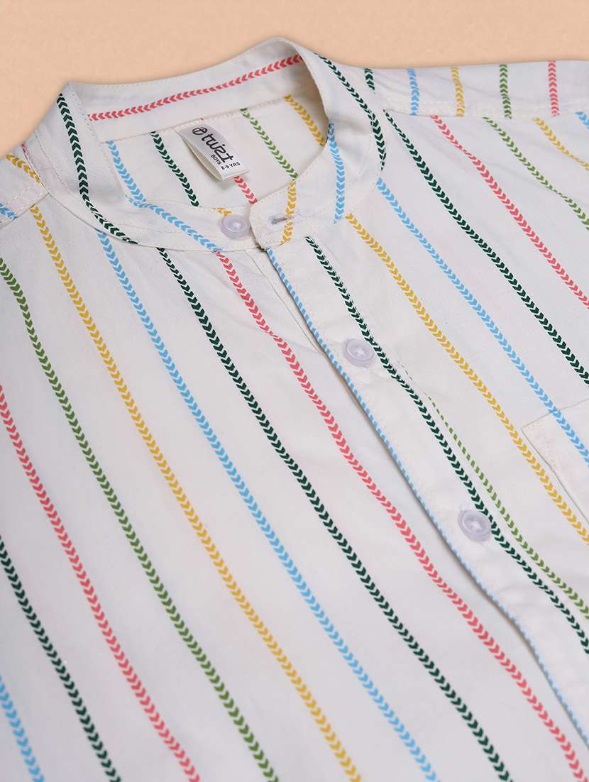 boys striped mandarin neck short sleeve shirt - 21719945 - Standard Image - 2