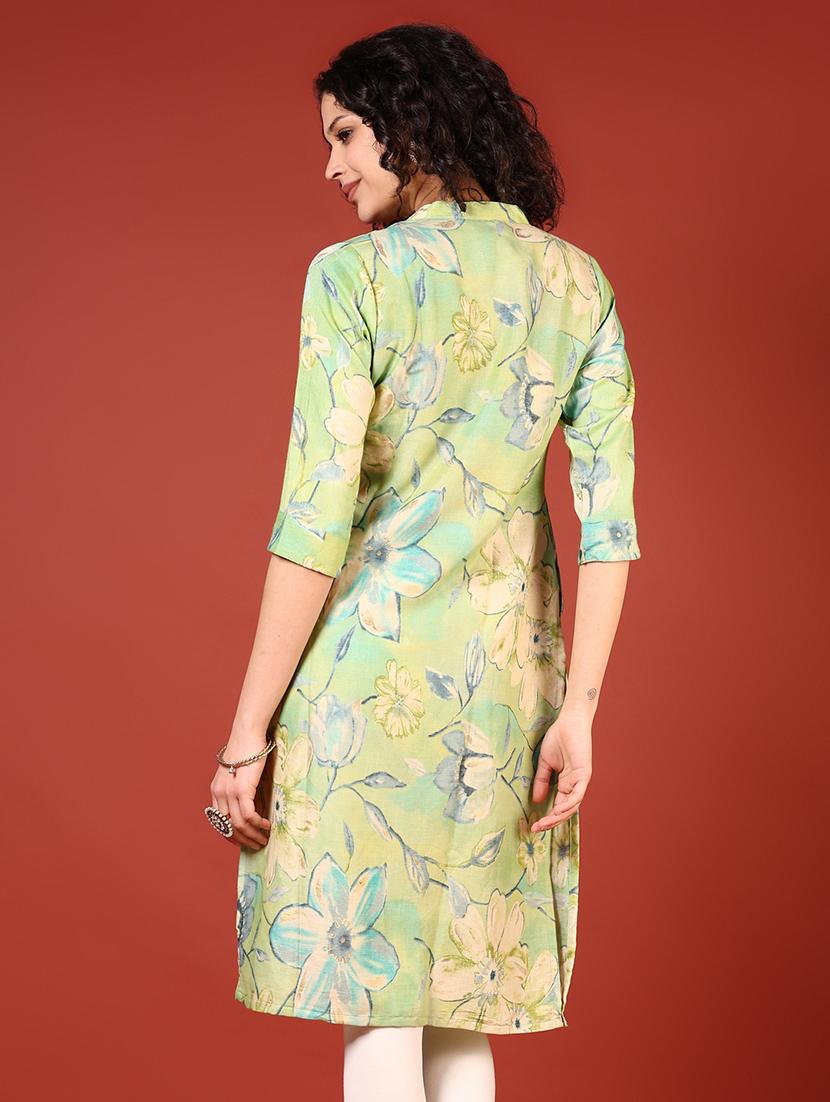women three quarter sleeves straight kurta - 21719956 - Standard Image - 2