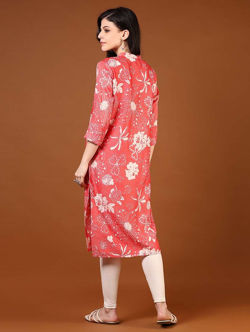 women printed three quarter sleeves straight kurta - 21719958 -  Standard Image - 2