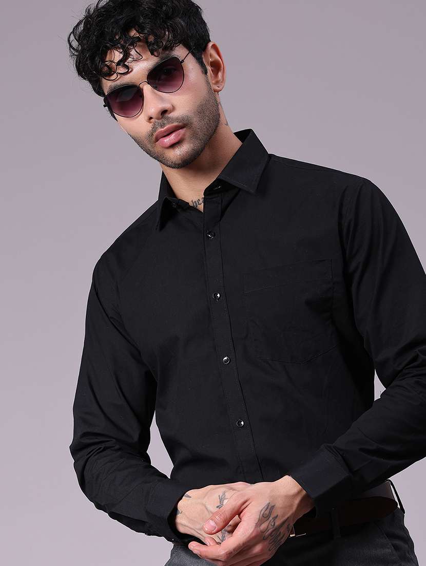 men solid collared long sleeve shirt