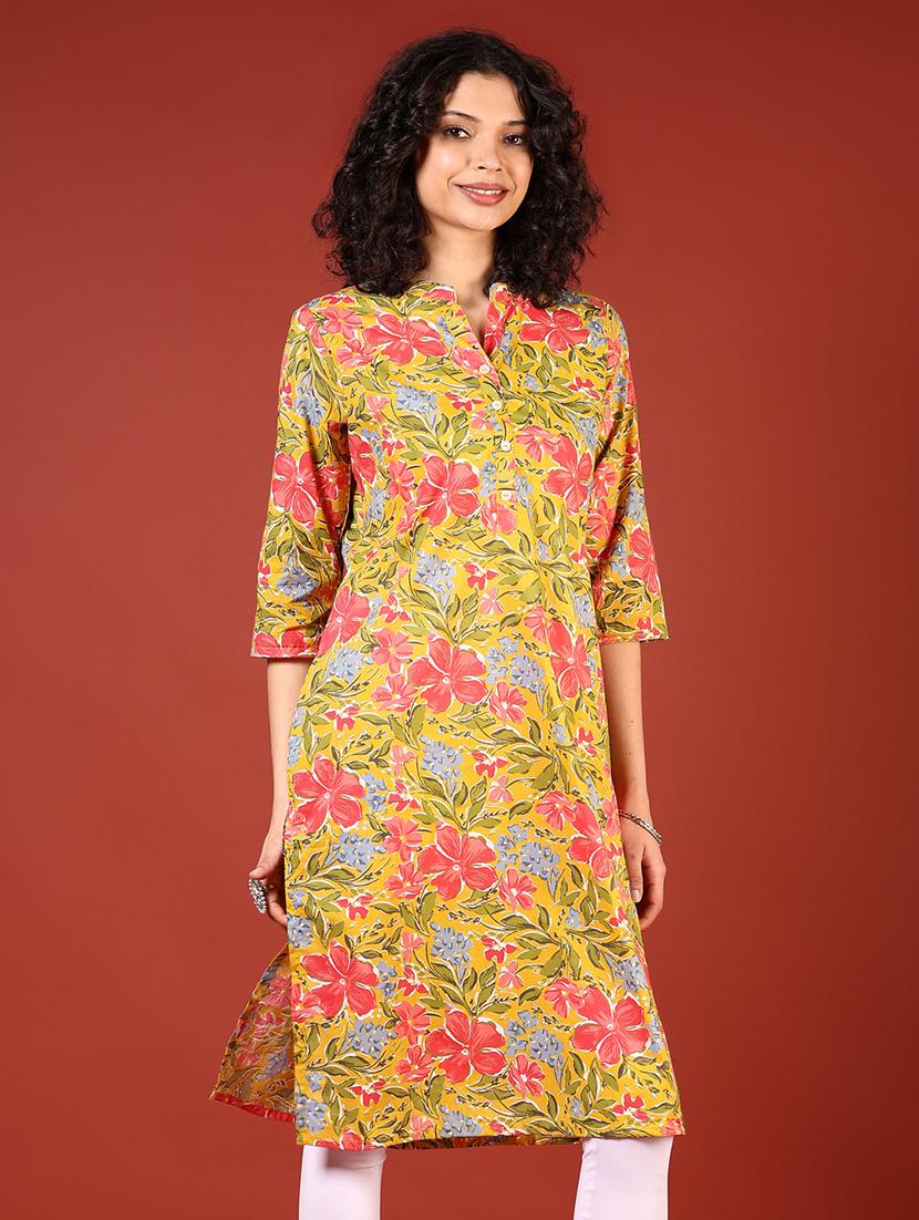 women three quarter sleeves straight kurta - 21719986 -  Zoom Image - 0
