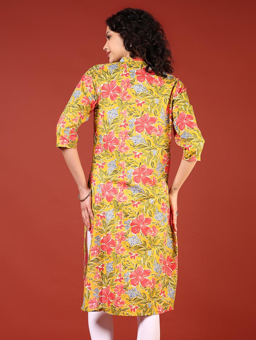 women three quarter sleeves straight kurta - 21719986 - Standard Image - 2