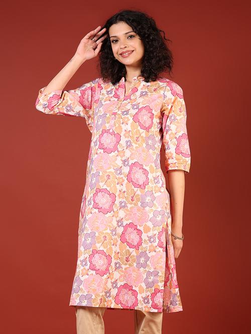 women three quarter sleeves straight kurta - 21719987 -  Standard Image - 0