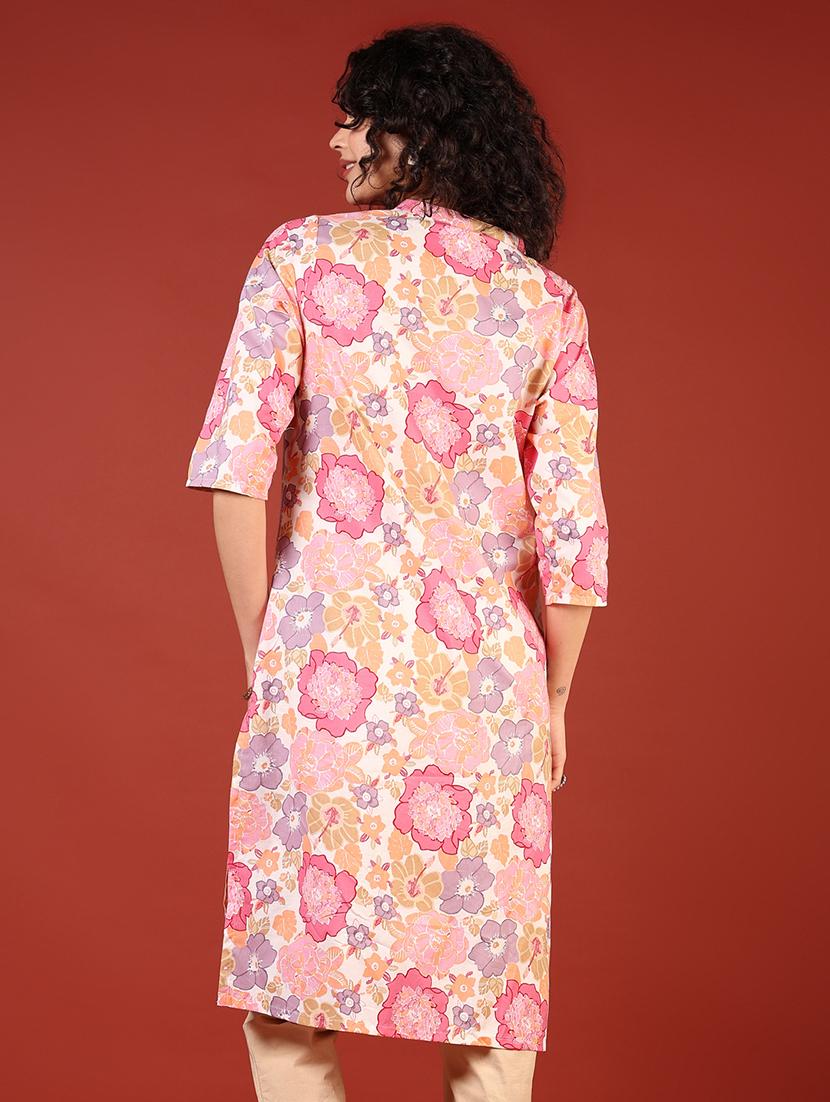 women three quarter sleeves straight kurta - 21719987 - Standard Image - 2