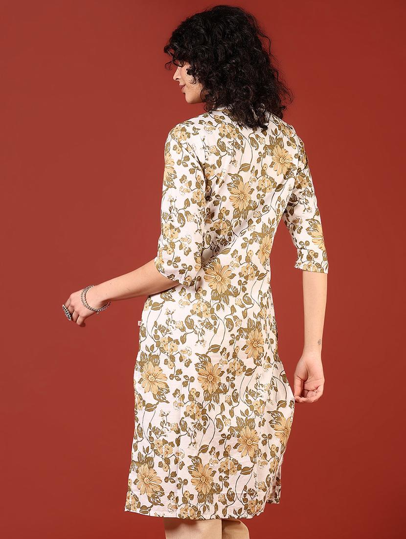 women three quarter sleeves straight kurta - 21719988 - Standard Image - 2