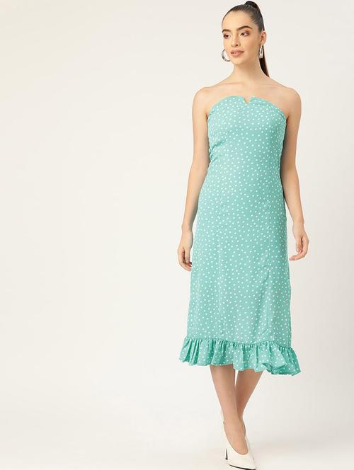women polka doted calf length tube dress - 21720086 - Standard Image - 0