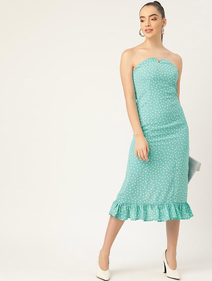 women polka doted calf length tube dress - 21720086 - Standard Image - 2