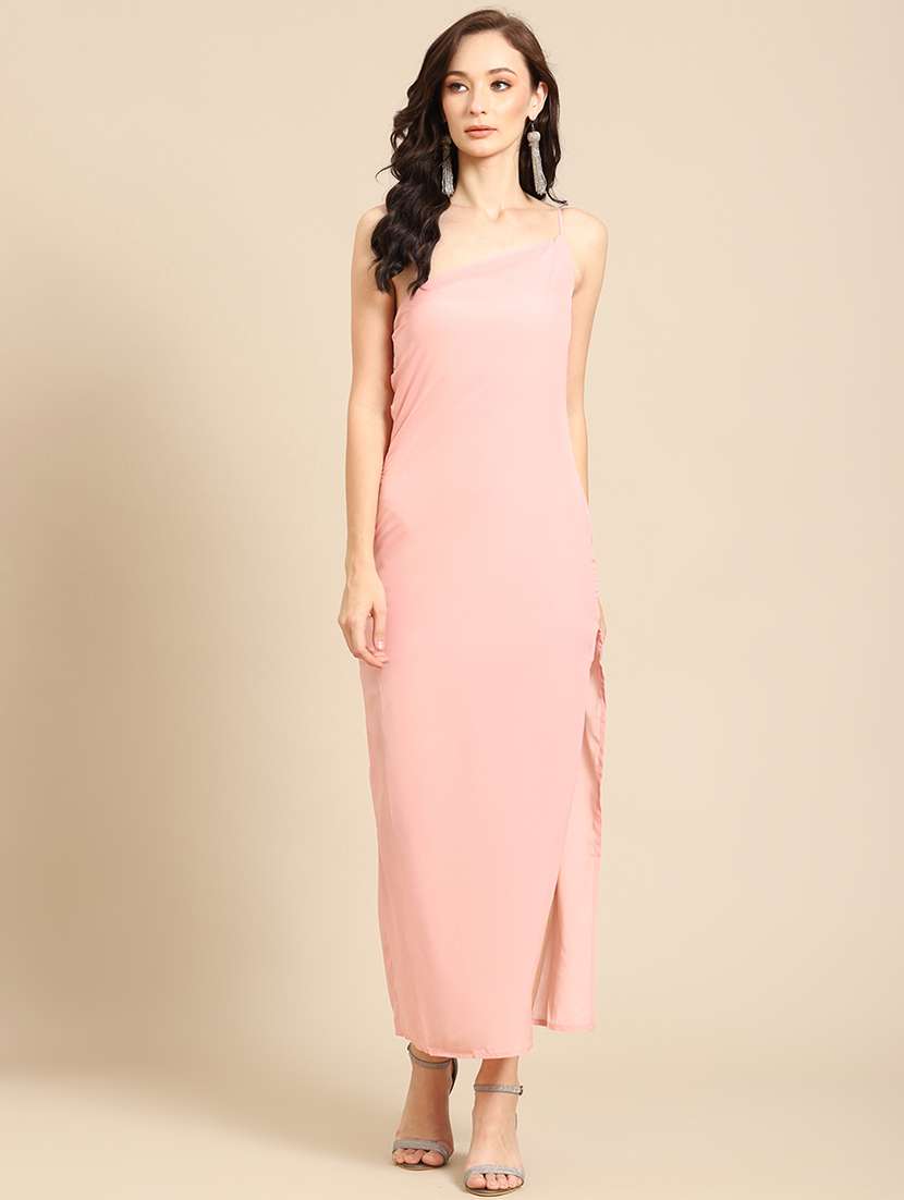 women solid single shoulder sheath dress